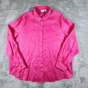 Kim Rogers 100% Linen Top XL Pink Button Lagenlook Airy Breathable Artsy Coastal